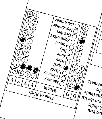 An image of filled rotated (150 degrees) OMR form, which stores the date of birth An image of filled rotated (150 degrees) OMR form, which stores the date of birth