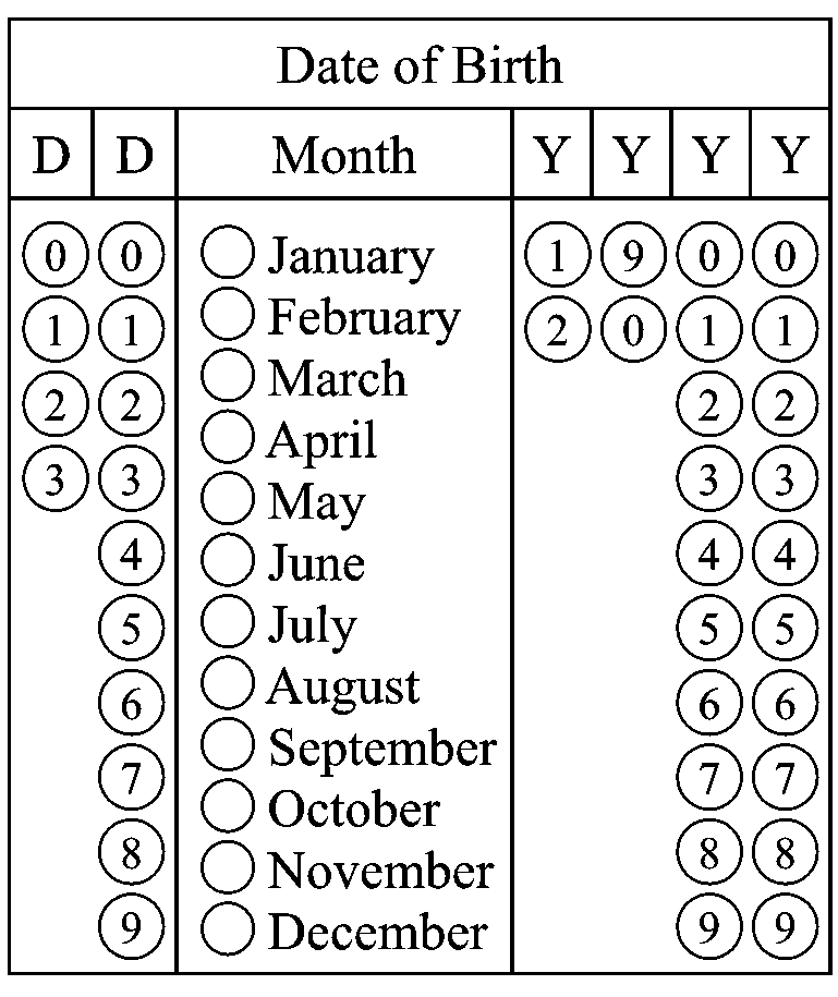 Image of OMR form template for filling date of birth Image of OMR form template for filling date of birth